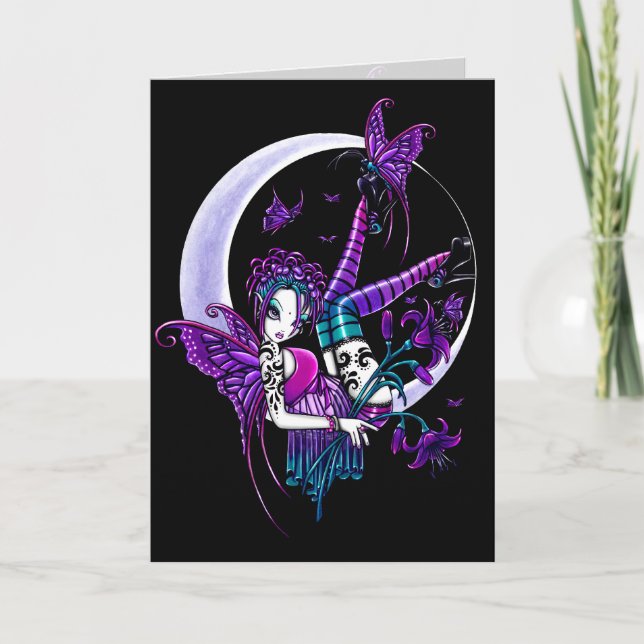 "Paige" Rainbow Butterfly Moon Fairy Art Card Karte (Vorderseite)