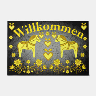 Paillasson 2 Folk Dala cheval or/argent Willkommen, bienvenue