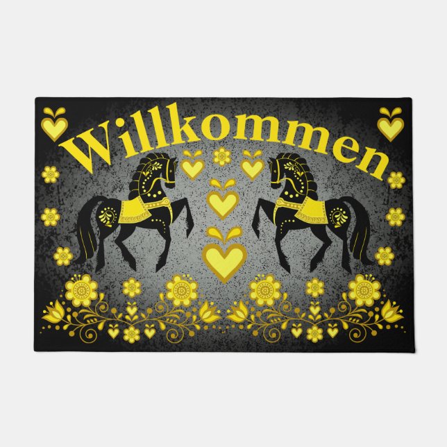 Paillasson 2 Folk Friesian, or/argent Willkommen, bienvenue (Devant)