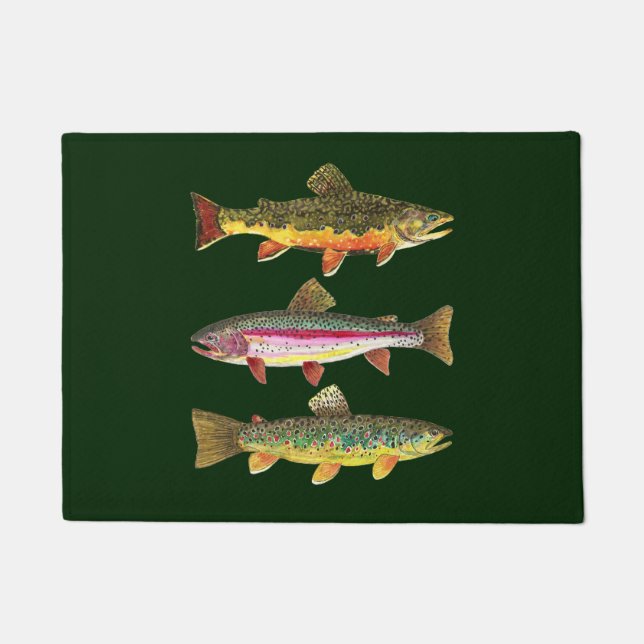Paillasson 3 truites pour pêcheurs de mouches et pêcheurs (Devant)