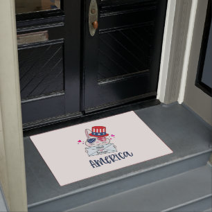 Paillasson 4 juillet lapin avec les Etats-Unis Drapeau lunett