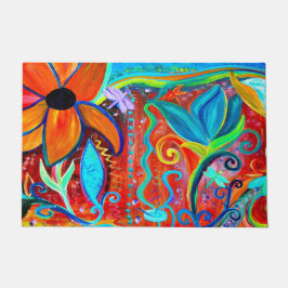 Paillasson Abstract floral orange, blue intuitive art