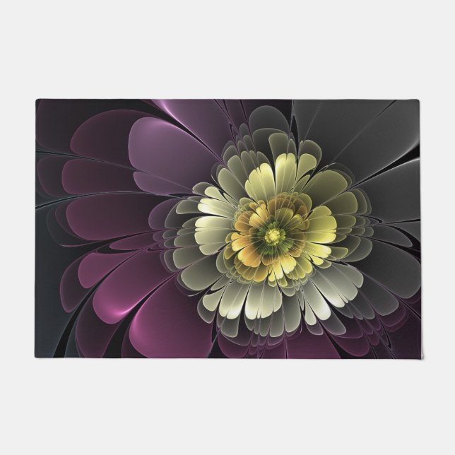 Paillasson Abstrait Purpur moderne Khaki Gris Fleur fractale  (Devant)