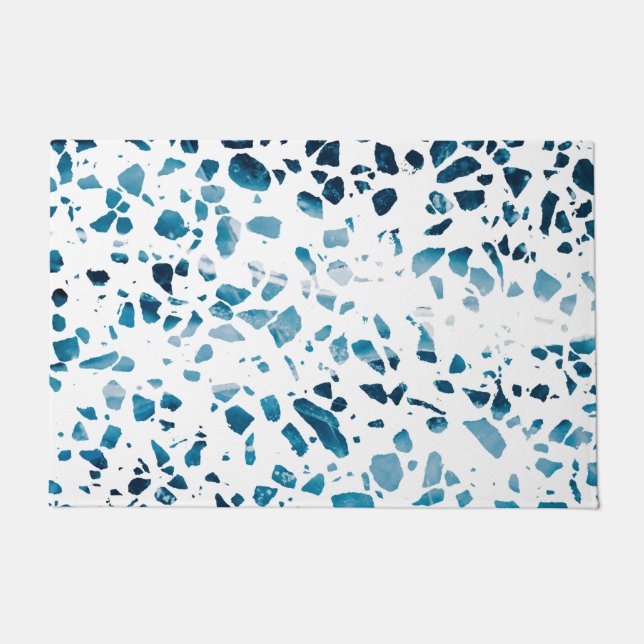 Paillasson Abstrait Terrazzo Mosaic Marine et Motif bleu clai (Devant)