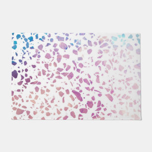Paillasson Abstrait Terrazzo Mosaic rose et Motif bleu