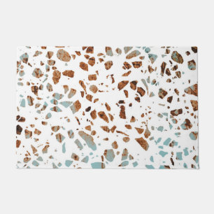 Paillasson Abstrait Terrazzo Mosaic rouille Brown & Motif ble