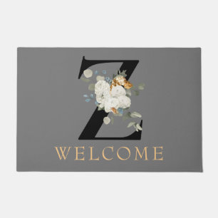 Paillasson ACCUEIL Blanc Floral Or Accents Monogramme Z