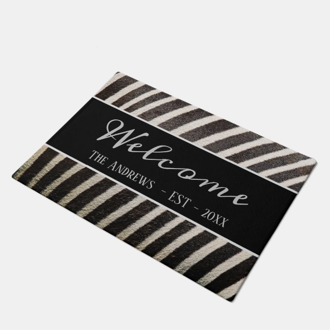 Paillasson Accueil chaleureux Zebra moderne Imprimer Personna (Incliné)