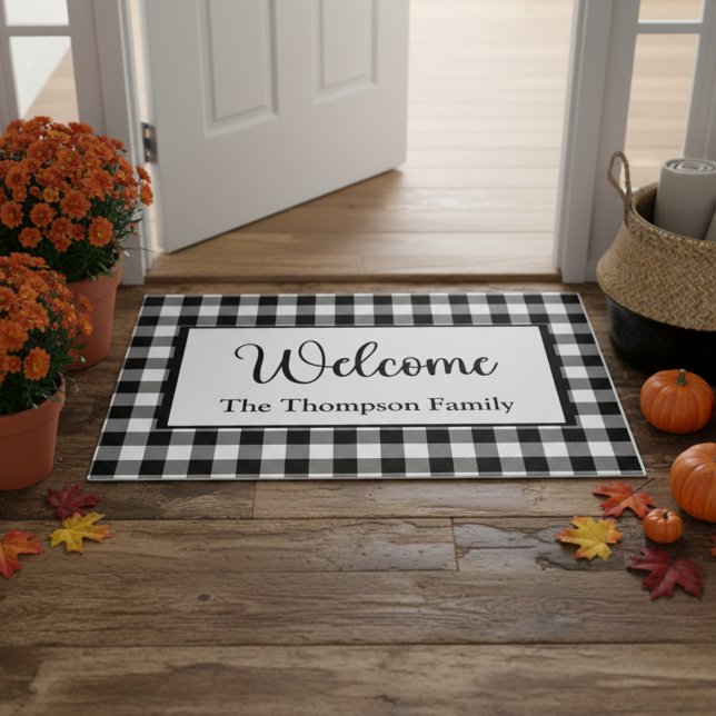 Paillasson Accueil de Buffalo Farmhouse Moderne (Modern Farmhouse Buffalo Plaid Welcome Doormat)