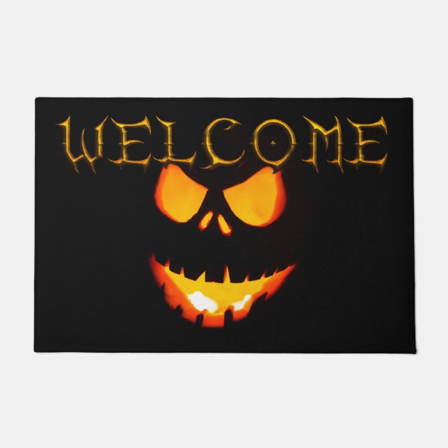 Paillasson Accueil de Citrouille d'Halloween brillant (Devant)