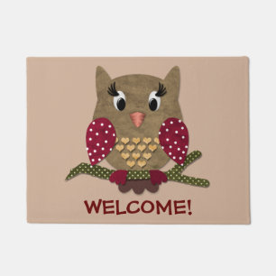 Paillasson Accueil de hibou de coeur de point de polka