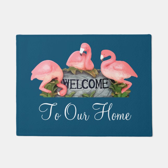 Paillasson Accueil Flamant rose tropical (Devant)