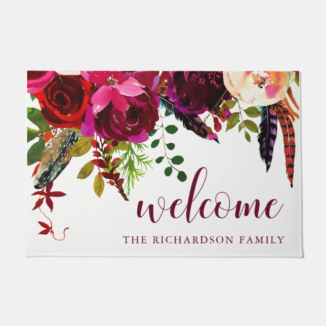 Paillasson Accueil floral de Boho | Marsala (Devant)
