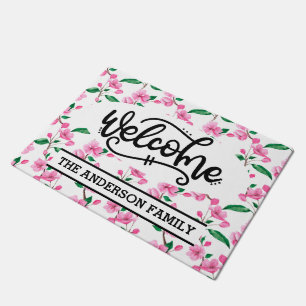 Paillasson Accueil floral Fleur de cerise rose personnalisée