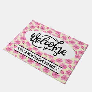 Paillasson Accueil floral Fleur de cerise rose personnalisée