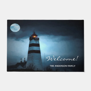 Paillasson Accueil nuit phare pleine lune nuages foncés