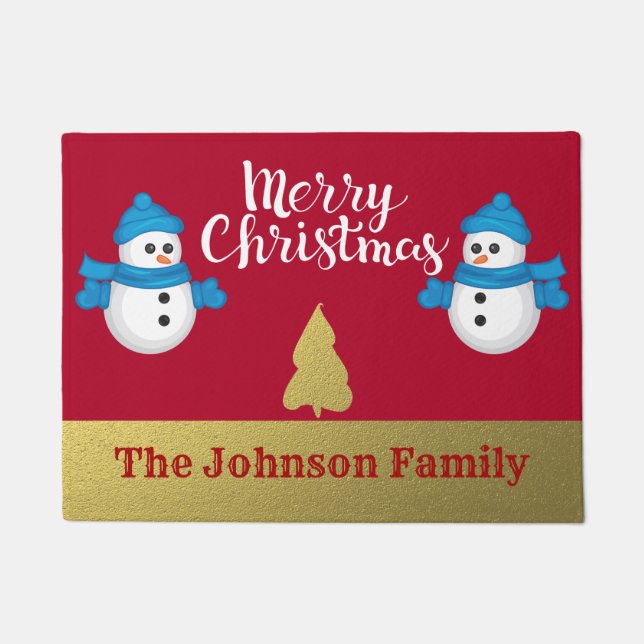 Paillasson Accueil personnalisé de Joyeux Noël de bonhomme de (Devant)