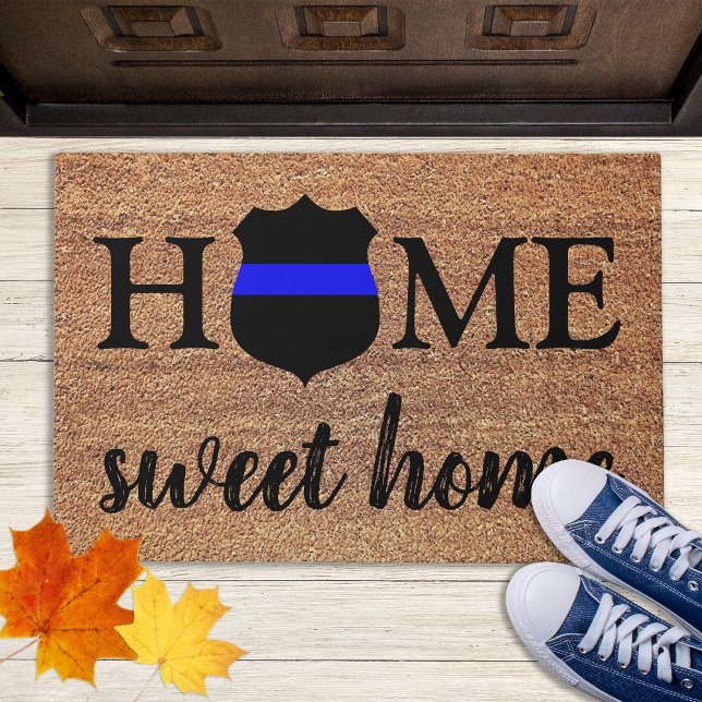 Paillasson Accueil Sweet Home Mince Ligne bleue Police (Créateur téléchargé)
