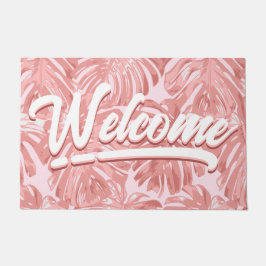 Paillasson Accueil Tropical Fille Pastel Palm Rose Feuille
