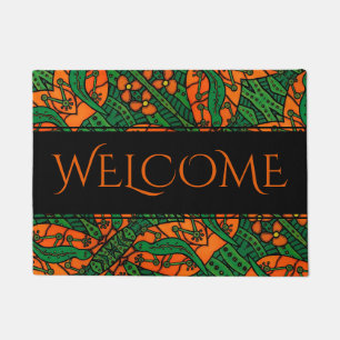 Paillasson Accueil vert orange de motif de lézard de Gecko