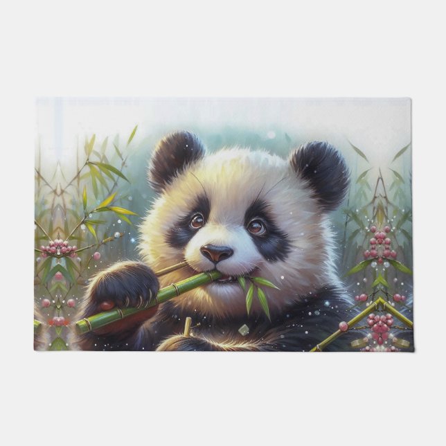 Paillasson Adorable Ours De Panda Mangeant Bambou (Devant)