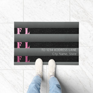 Paillasson Adresse Monogramme Moderne Rose Noir Féminin