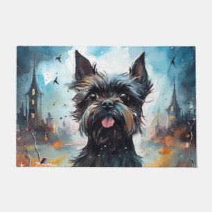 Paillasson Affenpinscher d'Halloween avec citrouilles effraya