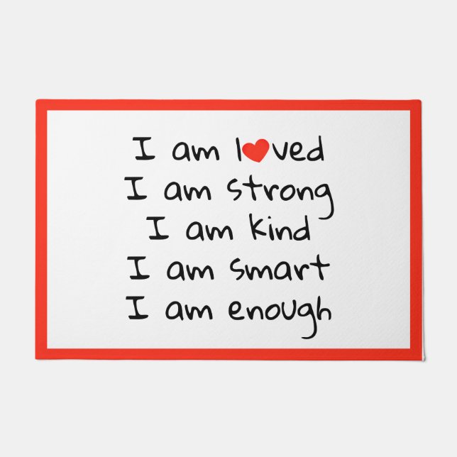 Paillasson Affirmations Typographie cardiaque Rouge Noir (Devant)