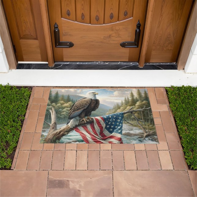 Paillasson Aigle Balle Avec Drapeau Américain Sur Branche Arb (De plein air)