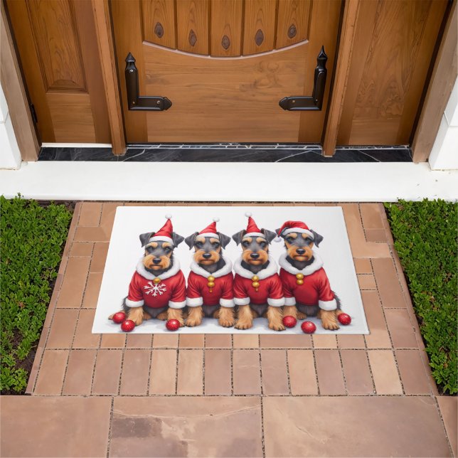 Paillasson Airedale Terrier Christmas Dress Santa Hat (De plein air)