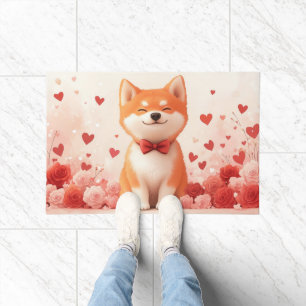 Paillasson Akita avec des roses - Saint-Valentin