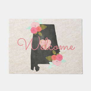 Paillasson Alabama Monogramme État Aquarelle Florale & Coeur