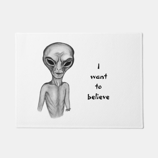 Paillasson Alien gris, je veux croire (Devant)