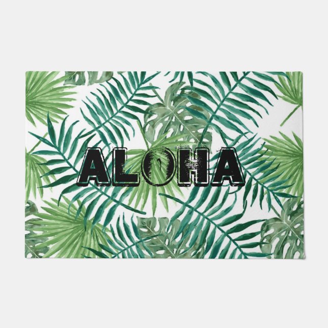 Paillasson Aloha Door Mat, Feuille de palmiers tropicaux (Devant)