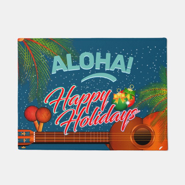 Paillasson ALOHA Joyeuses vacances avec Ukulele et Palm (Devant)