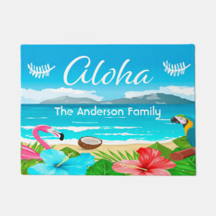 Paillasson Aloha plage tropicale flamands floraux nom de fami