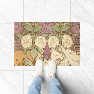 Paillasson Alphonse Mucha Étoiles Élégantes Art Nouveau Camél