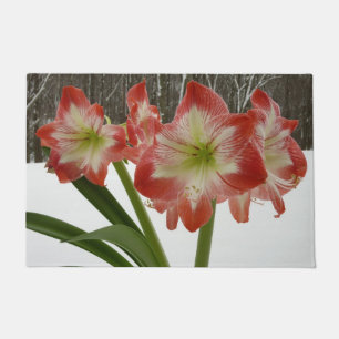 Paillasson Amaryllis en Fête Rouge Neige Hiver Floral