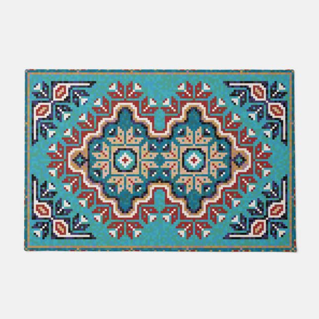 Paillasson Amérindiens Navajo Mosaic Porte Motif (Devant)