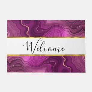 Paillasson Améthyste Violet Et Agate Abstrait Or Bienvenue