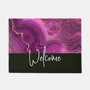 Paillasson Améthyste Violet Et Agate Abstrait Or Bienvenue