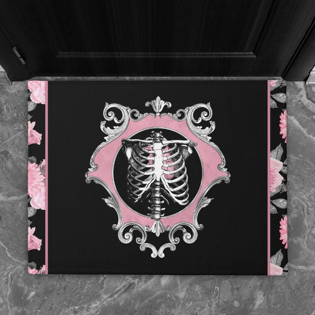 Paillasson Amour gothique | Squelette rose et noir Coeur flor (Créateur téléchargé)