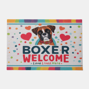 Paillasson Amour Vit Ici - Boxer Chien Bienvenue