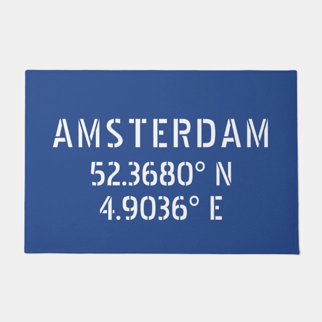 Paillasson Amsterdam Latitude Longitude Bleue (Devant)