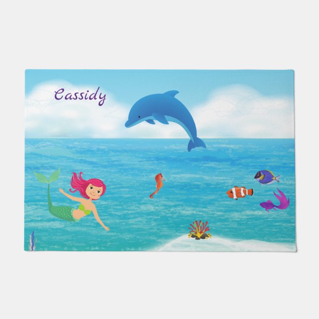 Paillasson Amusement dans le soleil Mermaid Dolphin Beach Per (Devant)