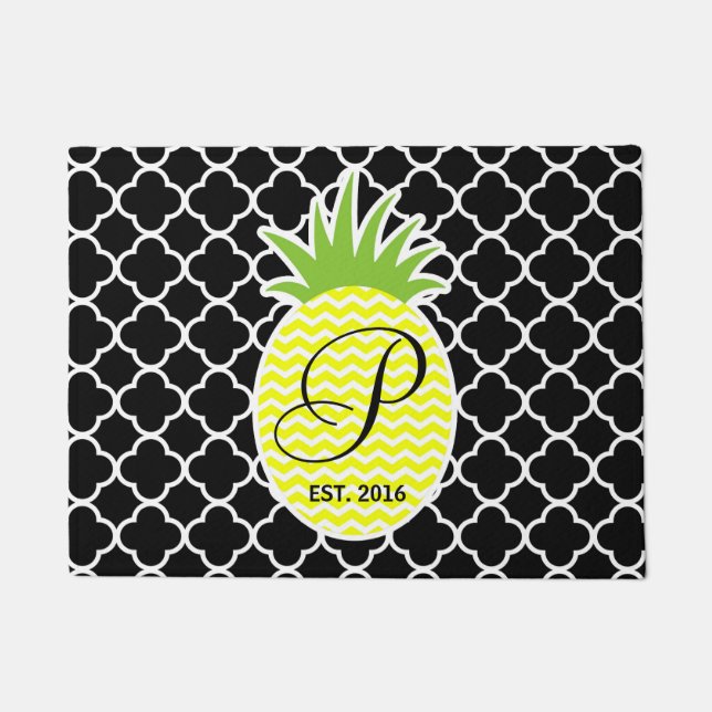 Paillasson Ananas et Quatrefoil noir (Devant)
