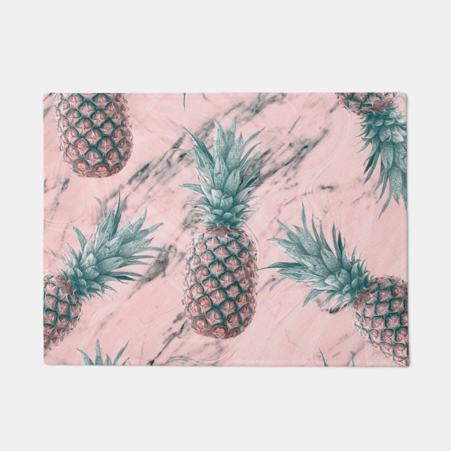 Paillasson Ananas & marbre rose Swirl moderne Tropical Chic (Devant)