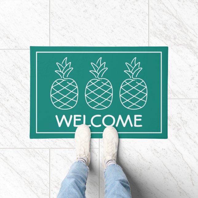 Paillasson Ananas Turquoise et Blanc Personnalisé (Intérieur)