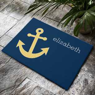 Paillasson Ancre avec Motif Chevron bleu et jaune
