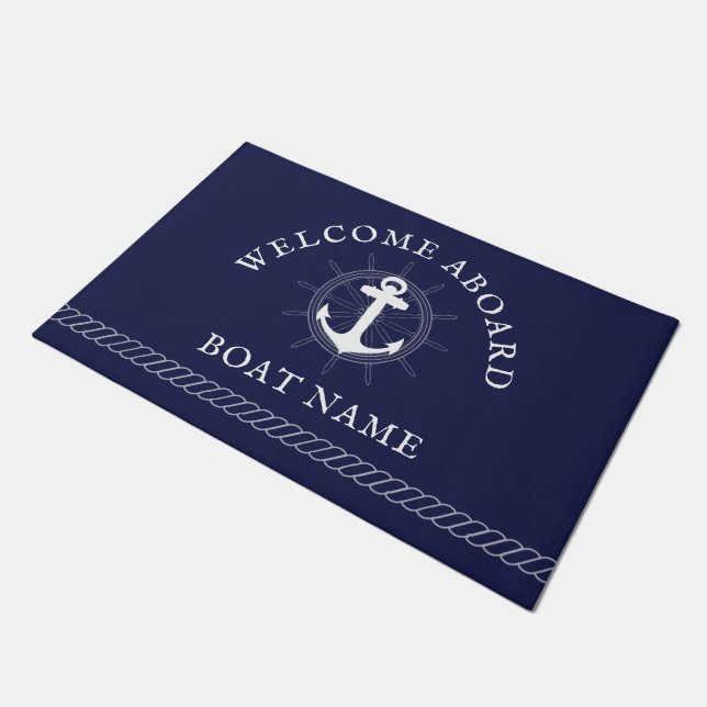 Paillasson Ancre blanche bleue marine personnalisée (Incliné)